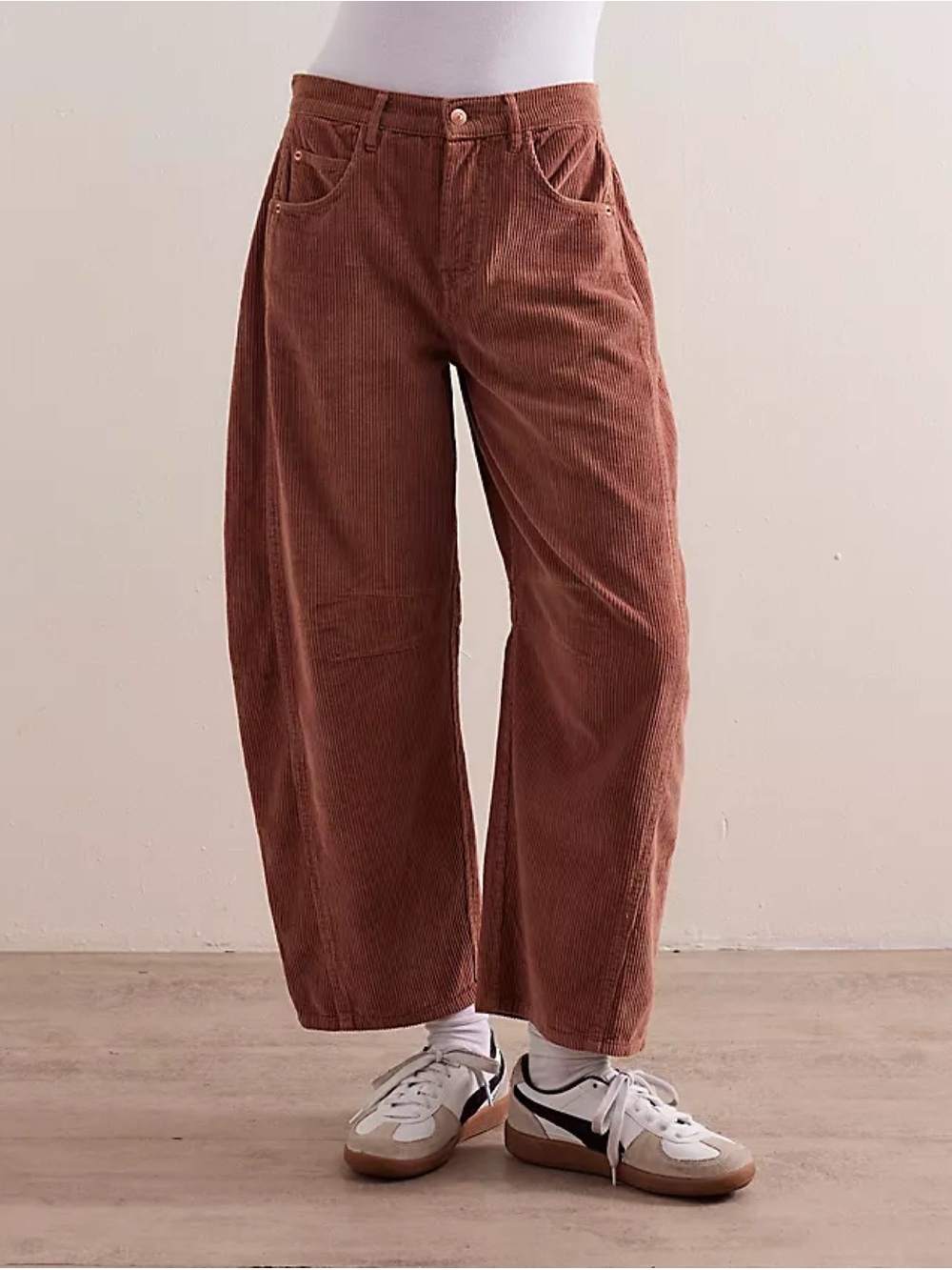 NWT Free People Good Luck Cord Barrel Jeans Brown Pink 26